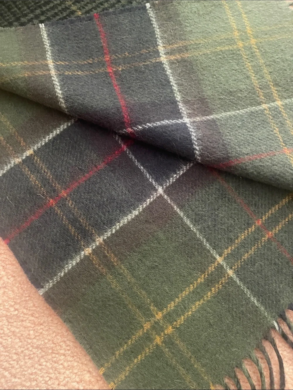 Barbour unisex Plaid Wool Scarf reversible new 100% Lamb wool